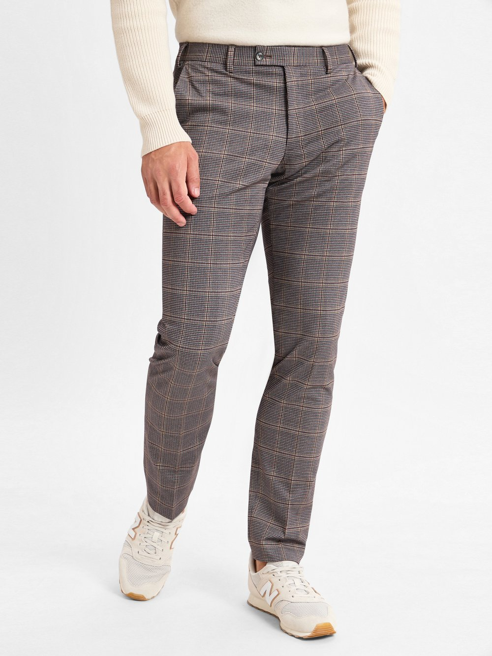 Finshley & Harding London Spodnie - Hoxdon Mężczyźni Slim Fit brązowy|szary, 44