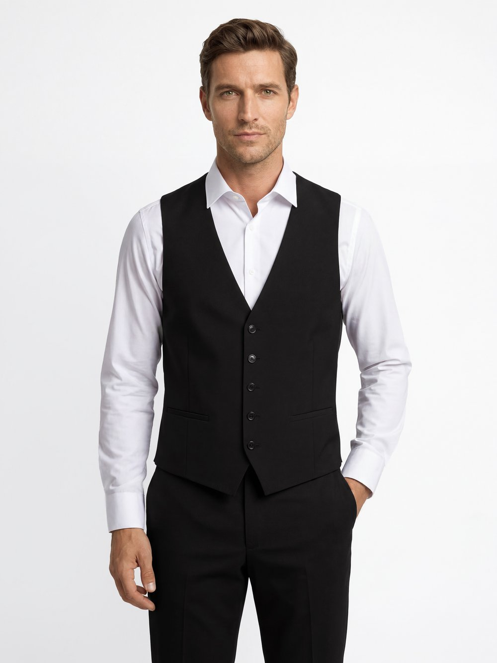 Finshley & Harding London Męska modułowa kamizelka garniturowa - Wesdon Mężczyźni Slim Fit Sztuczne włókno czarny, 46
