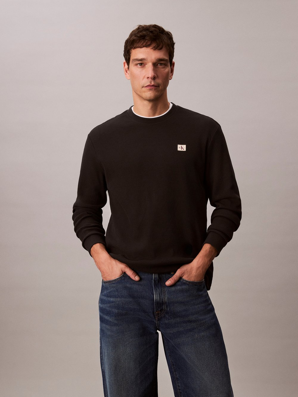 Calvin Klein Jeans Męska koszula z długim rękawem Mężczyźni czarny, XXL