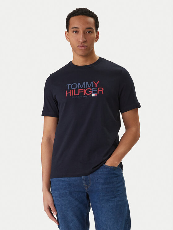 Tommy Hilfiger T-Shirt Brand Love Big Text MW0MW42369 Granatowy Regular Fit