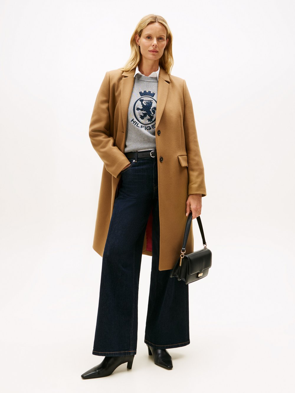 Tommy Hilfiger Wełniany płaszcz damski z zawartością kaszmiru Kobiety Wełna brązowy, 44