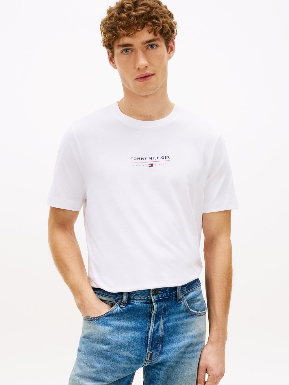 Tommy Hilfiger Koszulka męska - Brand Love Mężczyźni Bawełna (100%) biały, XXL