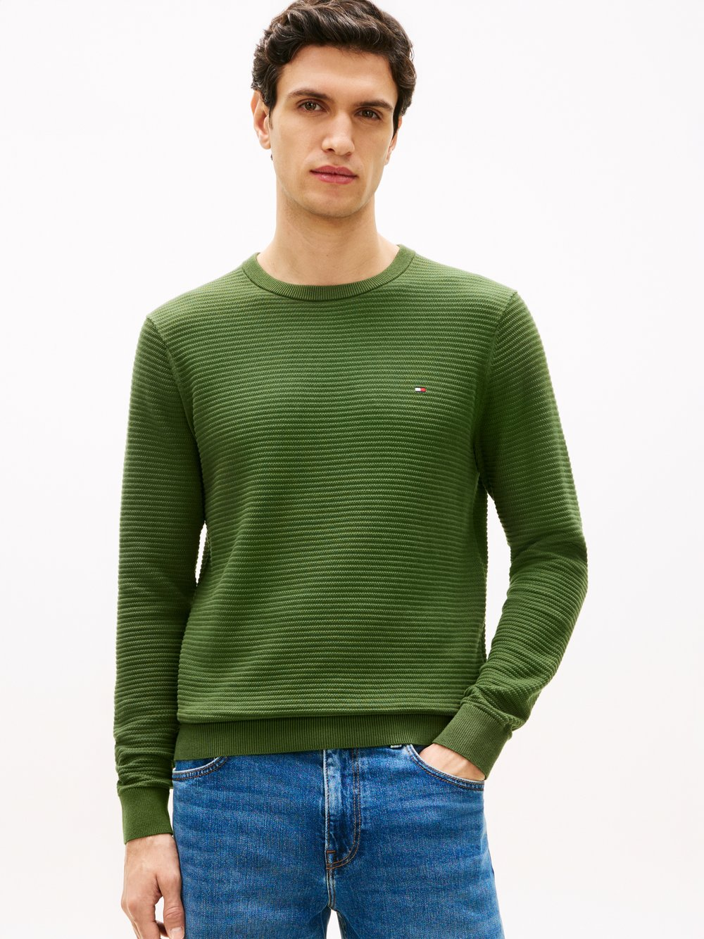 Tommy Hilfiger Męski sweter z dzianiny Mężczyźni Bawełna zielony, M