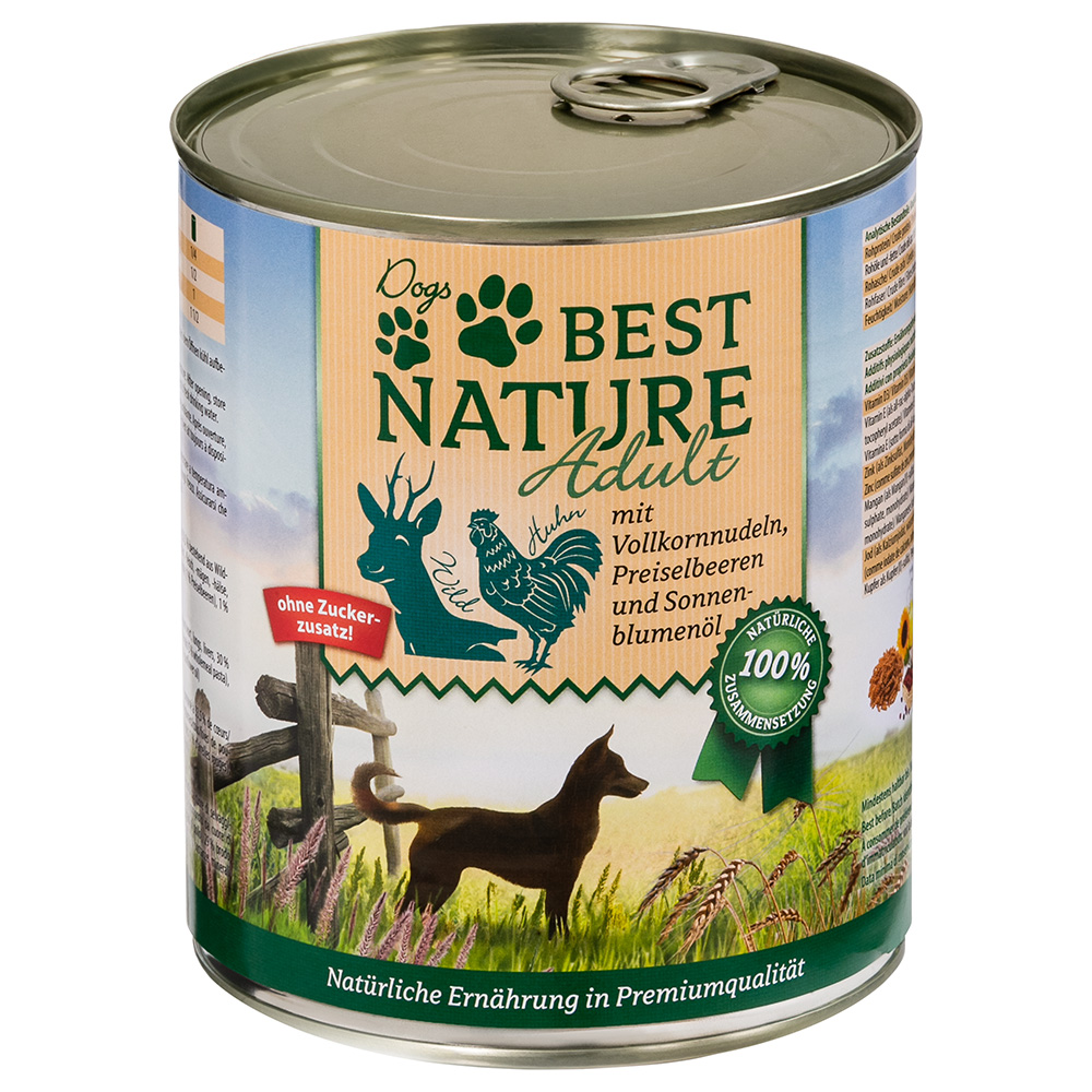 Best Nature Dog Adult, 6 x 800 g - Dziczyzna, kurczak i makaron