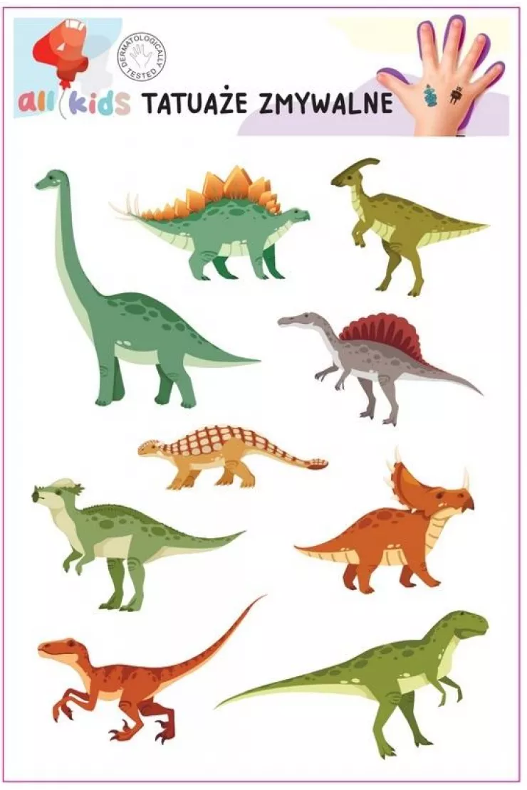 Tatuaże zmywalne dla dzieci Dinozaury