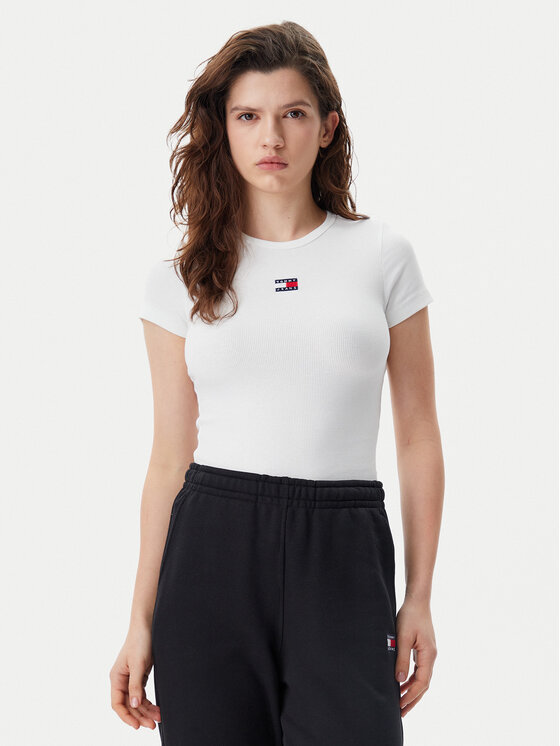 Tommy Jeans T-Shirt Badge DW0DW17881 Biały Slim Fit