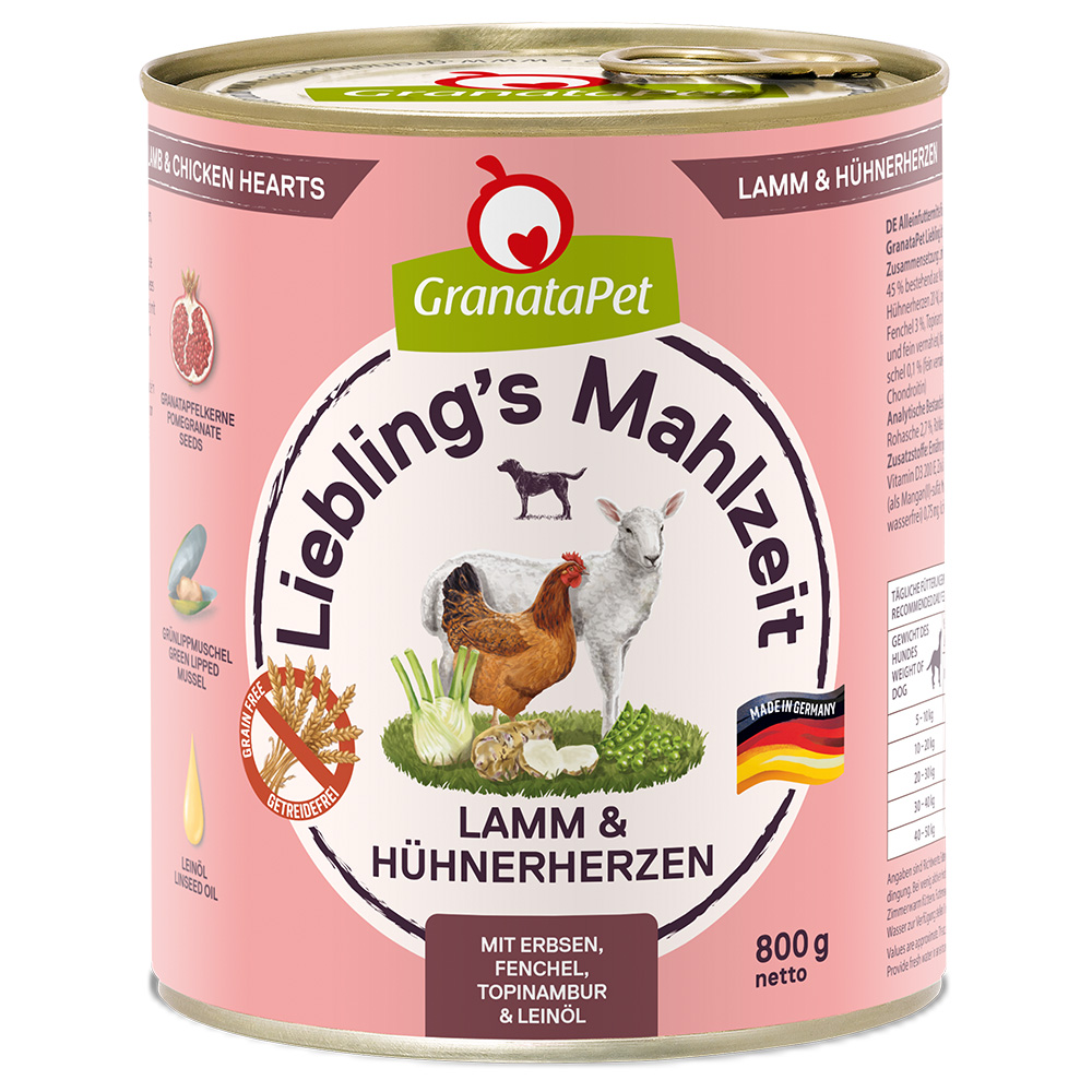 GranataPet Liebling's Mahlzeit, 6 x 800 g - Jagnięcina i serca drobiowe