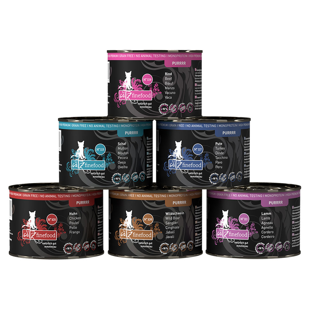 catz finefood Purrrr w puszkach, 12 x 200 g / 190 g - Pakiet mieszany I (6 smaków)