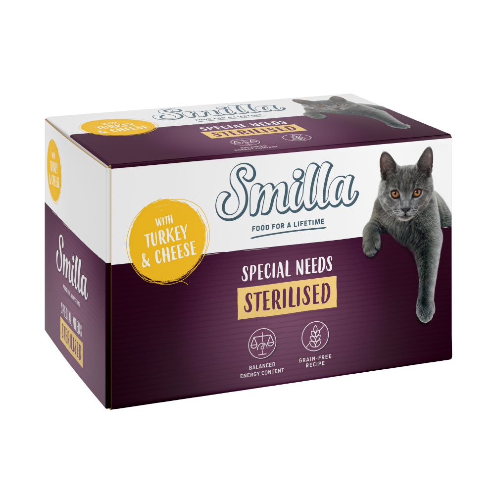 Megapakiet Smilla Sterilised w tackach, 24 x 100 g - Indyk z serem