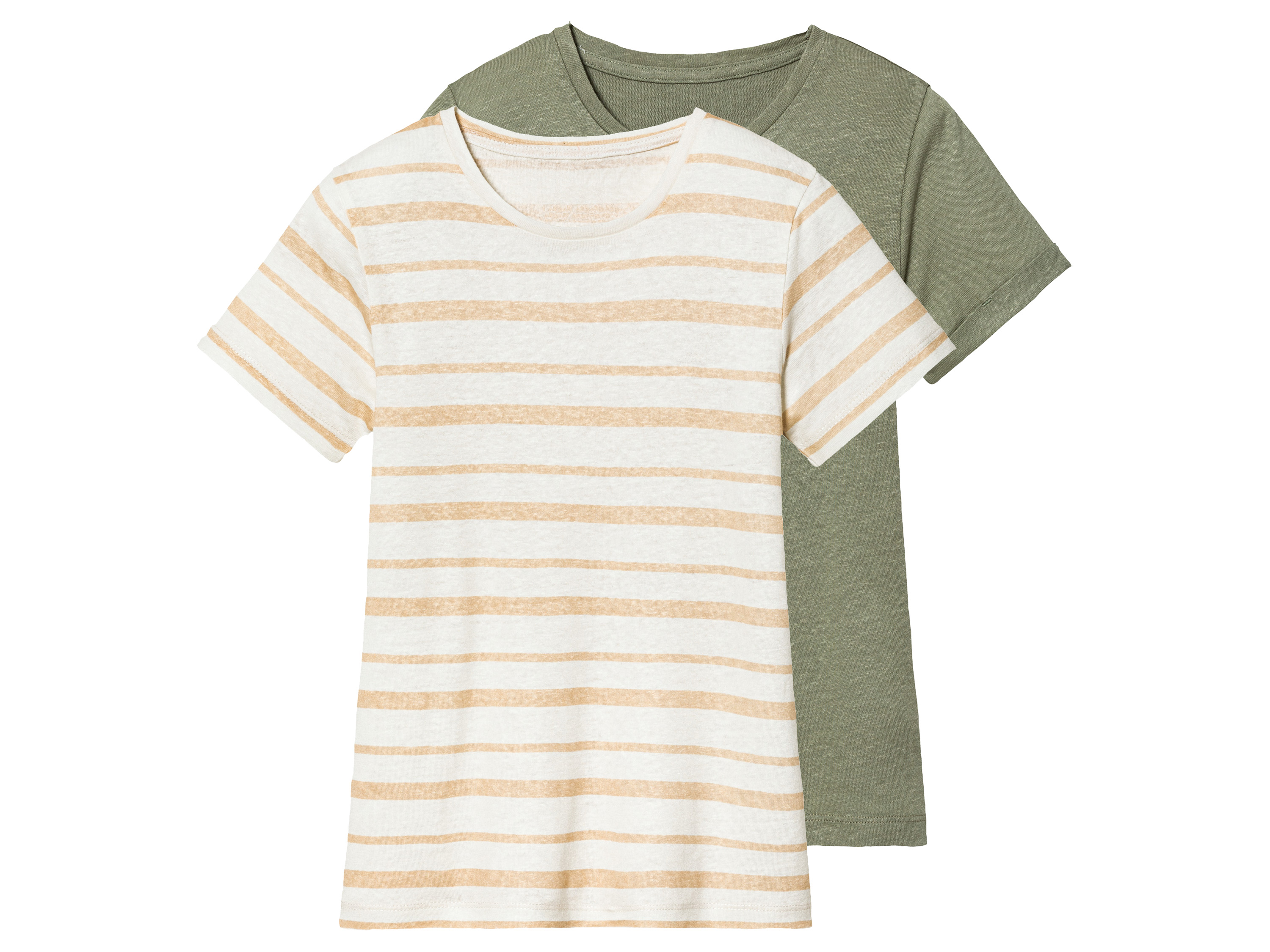 lupilu® T-shirty dziecięce z lnem i wiskozą, 2 sztuki (Khaki/ biały, 134/140)