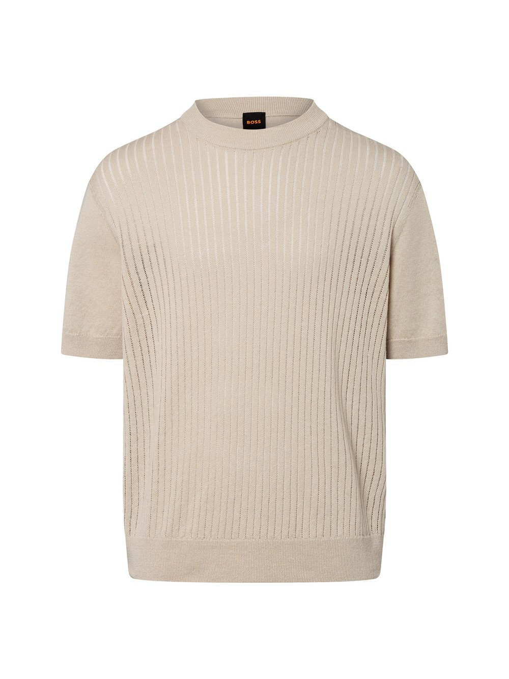 BOSS Orange Męski sweter z dzianiny z zawartością lnu - Ajordino Mężczyźni len beżowy, XL
