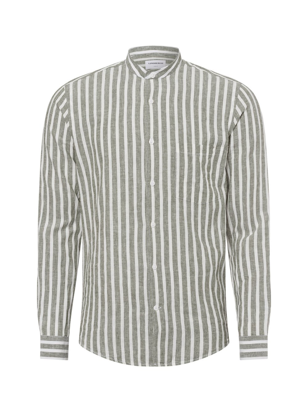 Lindbergh Męska koszula casual z zawartością lnu Mężczyźni Slim Fit len zielony|biały, XXL