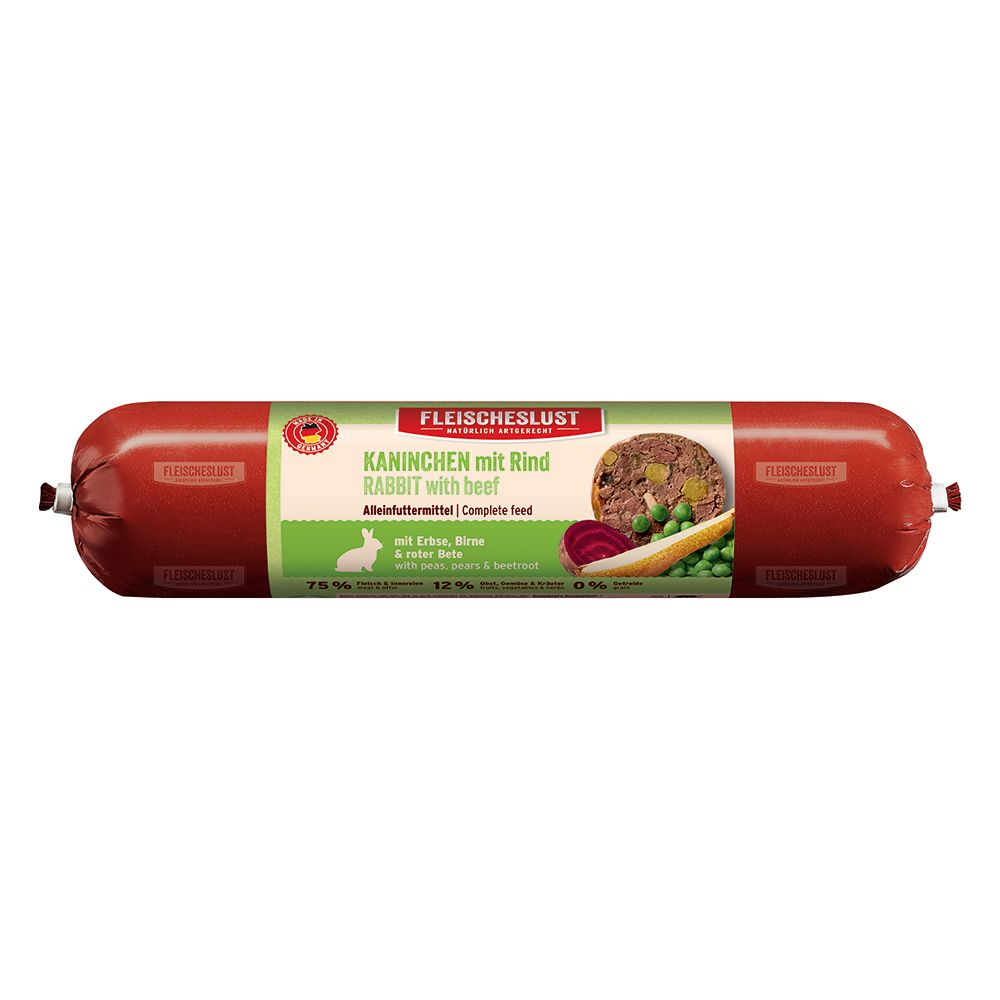 Fleischeslust Classic, 6 x 800 g - Królik i wołowina z groszkiem, gruszką i burakiem