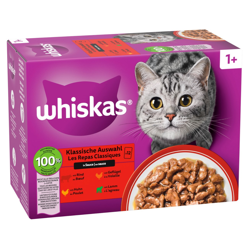 Pakiet mieszany Whiskas 1+ Adult, saszetki, 12 x 85 g - Wybór dań klasycznych w sosie