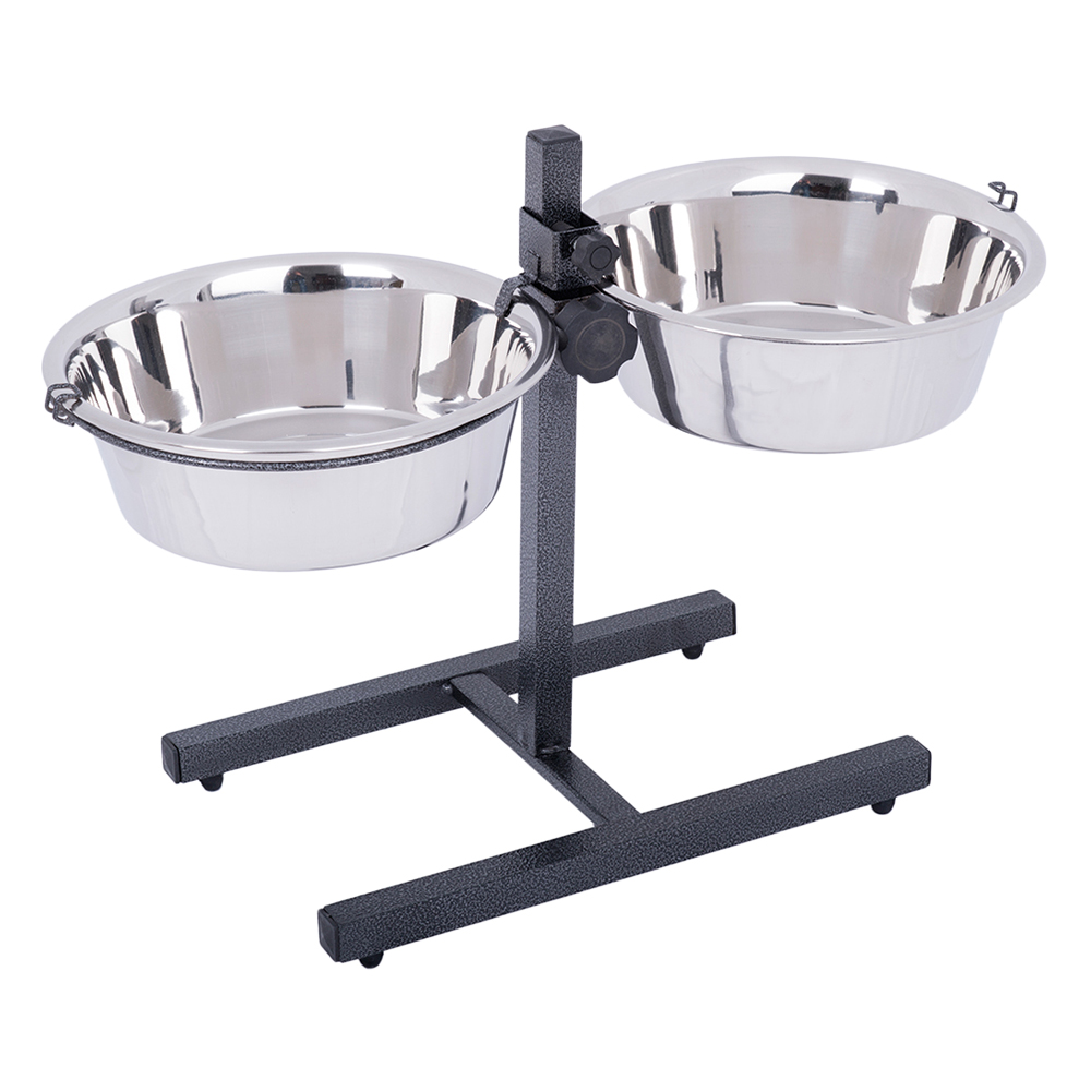 Stojak z dwiema miskami stalowymi dla psa - 2 x 2,8 l, Ø 25 cm, wysokość do  50  cm