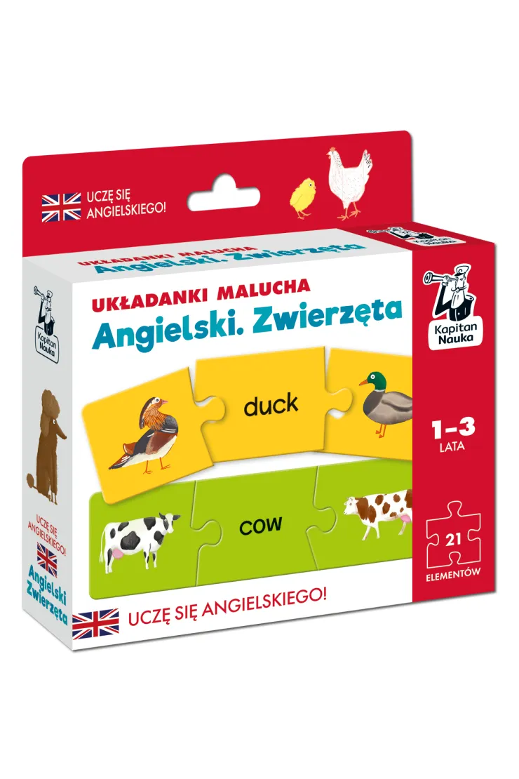 Kapitan Nauka. Układanki malucha. Angielski. Zwierzęta 1-3 lata