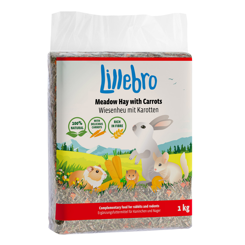 Lillebro siano łąkowe z jabłkiem, mniszkiem lekarskim lub marchewką - Siano łąkowe z marchewką, 1 kg miniaturka