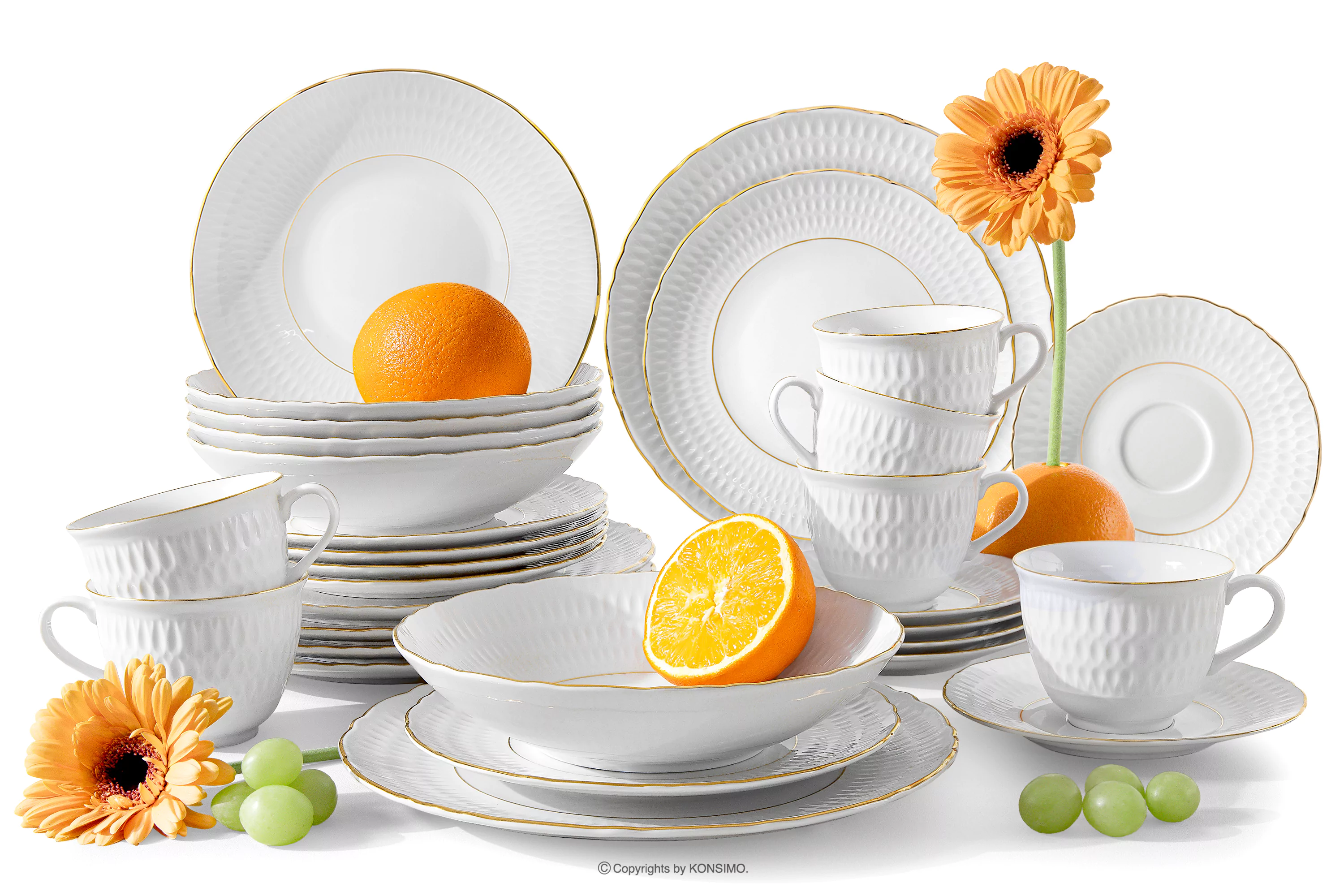 Elegancki zestaw obiadowo-kawowy z porcelany złota linia 6 os. (30 el.) SOFIA ZŁOTA LINIA