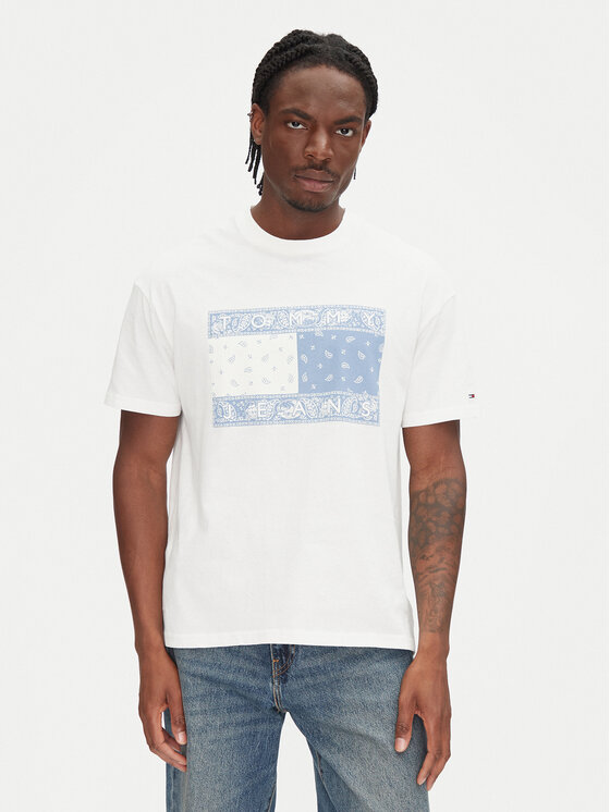 Tommy Jeans T-Shirt Paisley Flag DM0DM20810 Écru Relaxed Fit