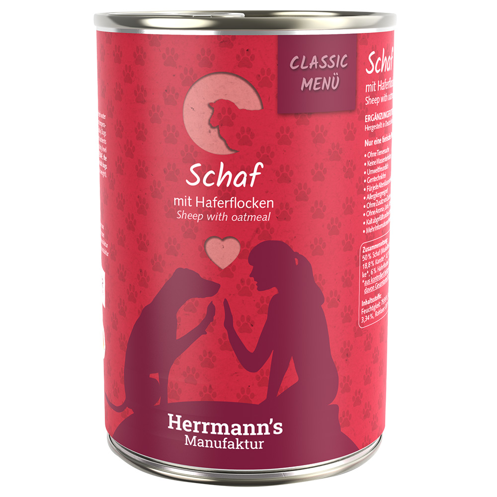 Korzystny pakiet Herrmann's Classic Menu / Bio-Menu, 24 x 400 g - Jagnięcina z biopłatkami owsianymi