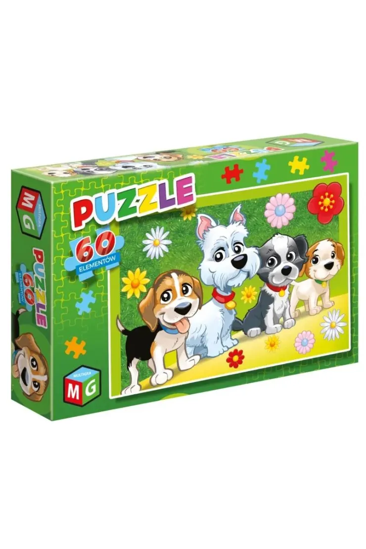 Puzzle 60 el. Pieski kwiatki
