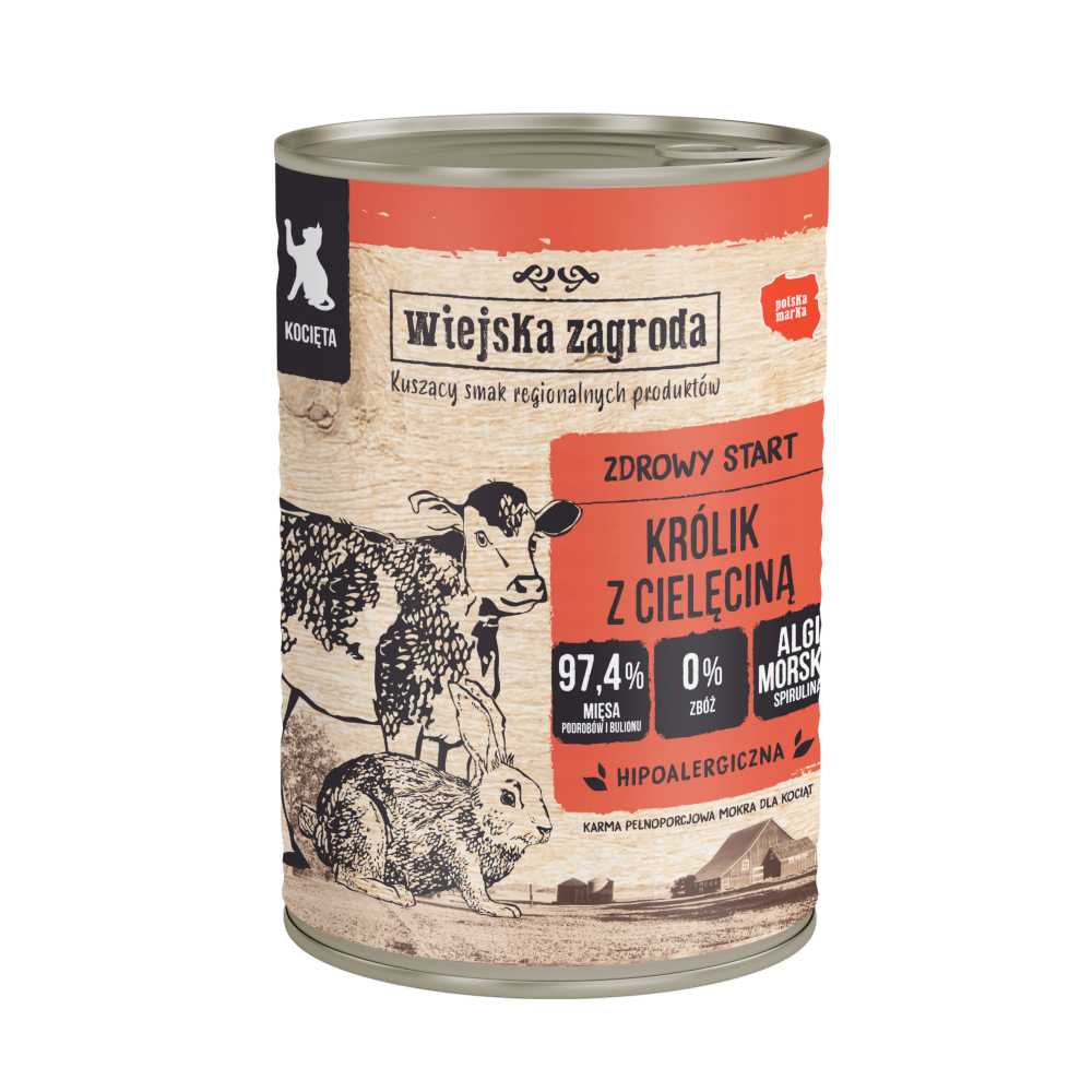 Wiejska Zagroda Cat, 6 x 400 g - Kitten, królik z cielęciną