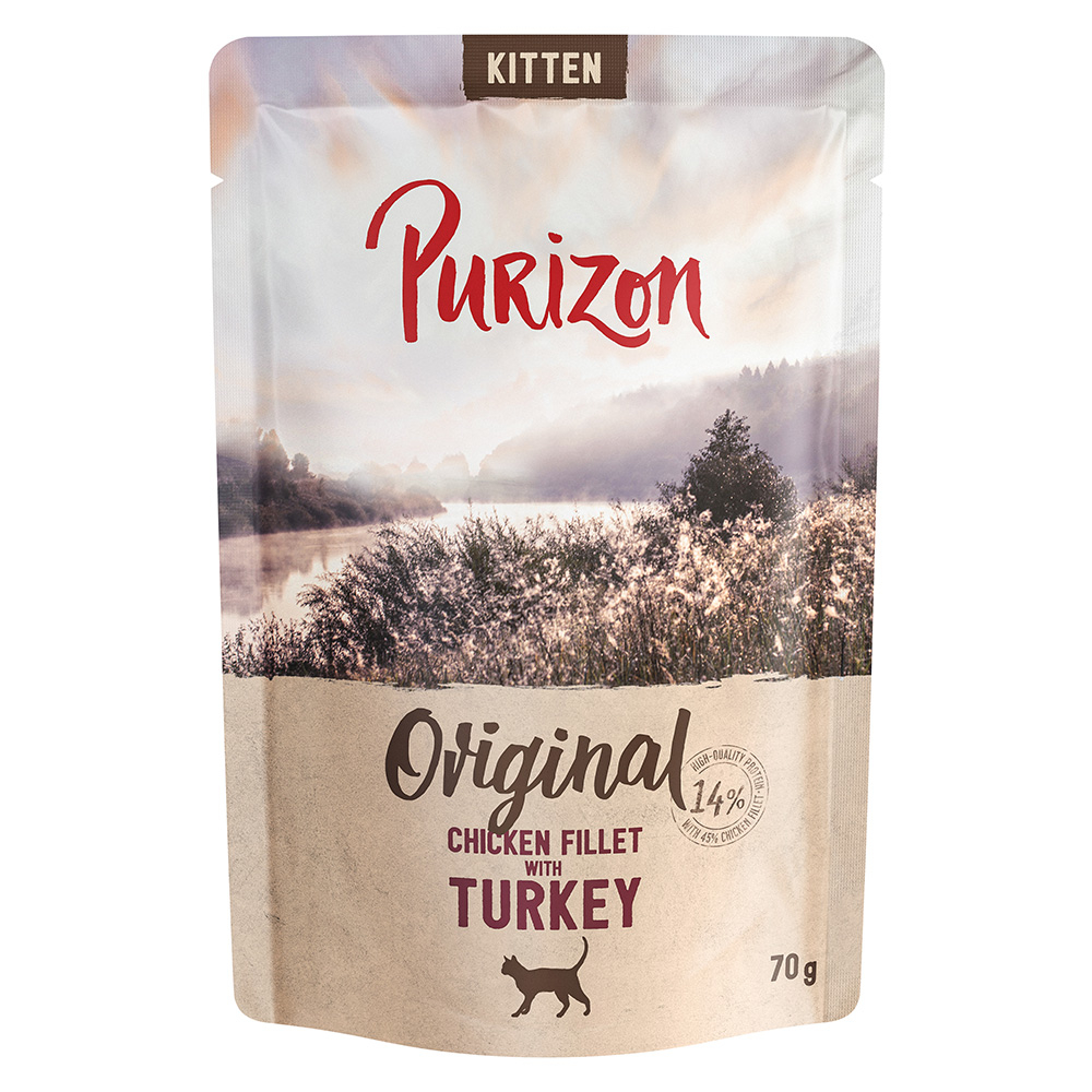 Purizon Kitten, bez zbóż, 6 x 70 g - Filet z kurczaka z indykiem