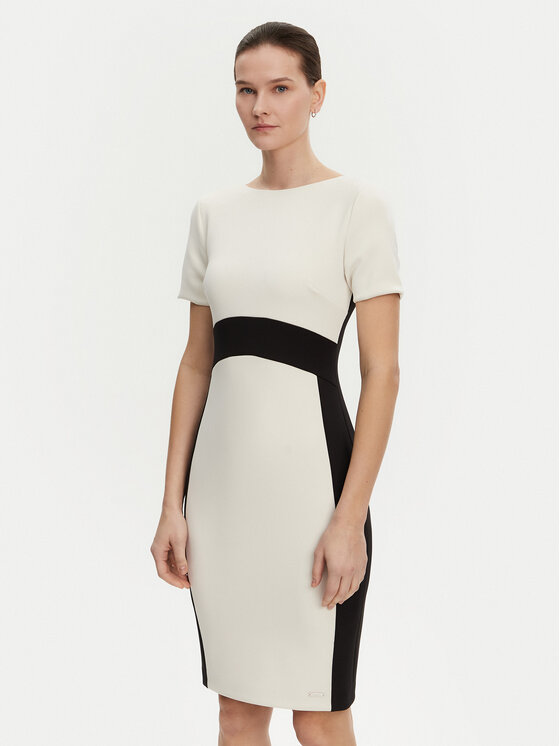 Calvin Klein Sukienka koktajlowa K20K208161 Écru Slim Fit