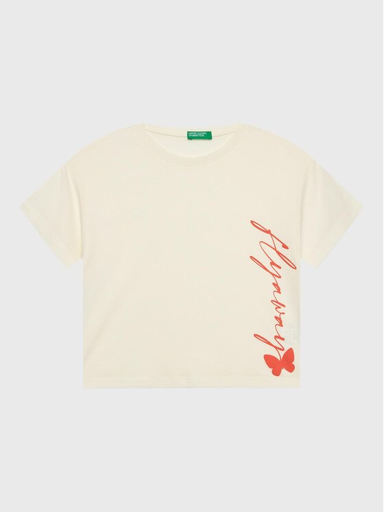 United Colors Of Benetton T-Shirt 3096C10AO Beżowy Cropped Fit