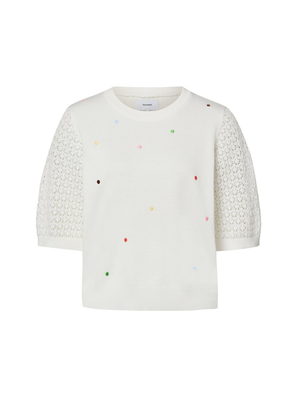 Nümph Sweter damski z krótkim rękawem - NULulo Kobiety Bawełna (100%) biały, S