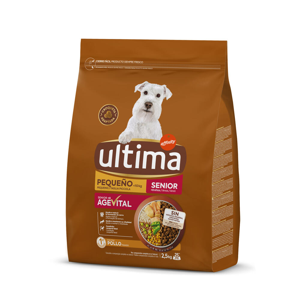 20% taniej! Ultima, 2 x 1,35 kg / 1,5 kg / 2,5 kg / 2,7 kg / 3 kg / 7 kg - Mini Senior, kurczak, 2 x 2,5 kg