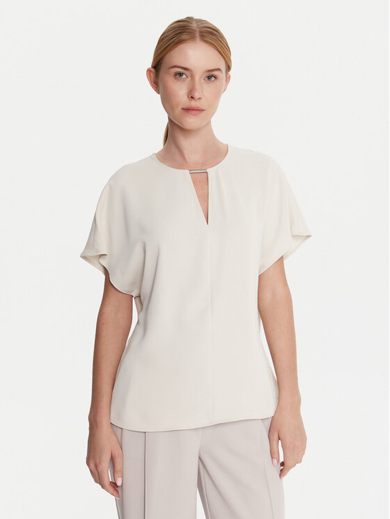 Calvin Klein Bluzka LV044C196G Écru Regular Fit