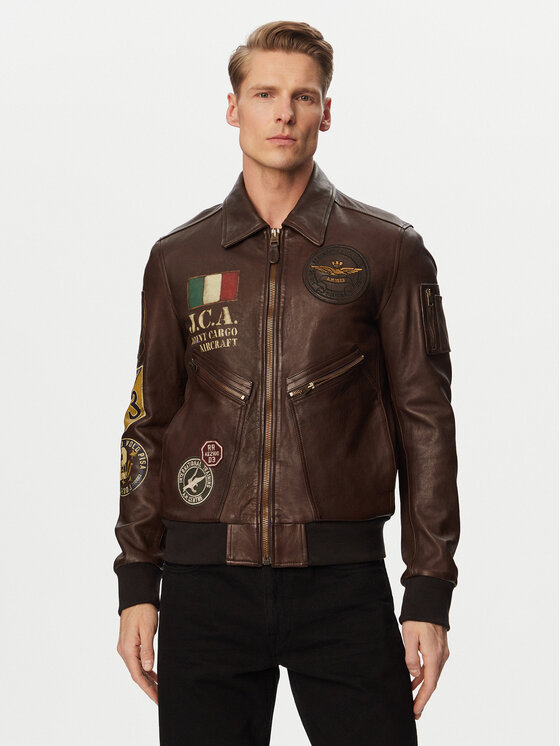 Aeronautica Militare Kurtka skórzana 261PN5056U100839 Brązowy ciemny Regular Fit