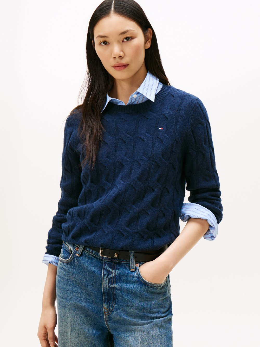 Tommy Hilfiger Sweter damski z dzianiny Kobiety Wełna niebieski, M