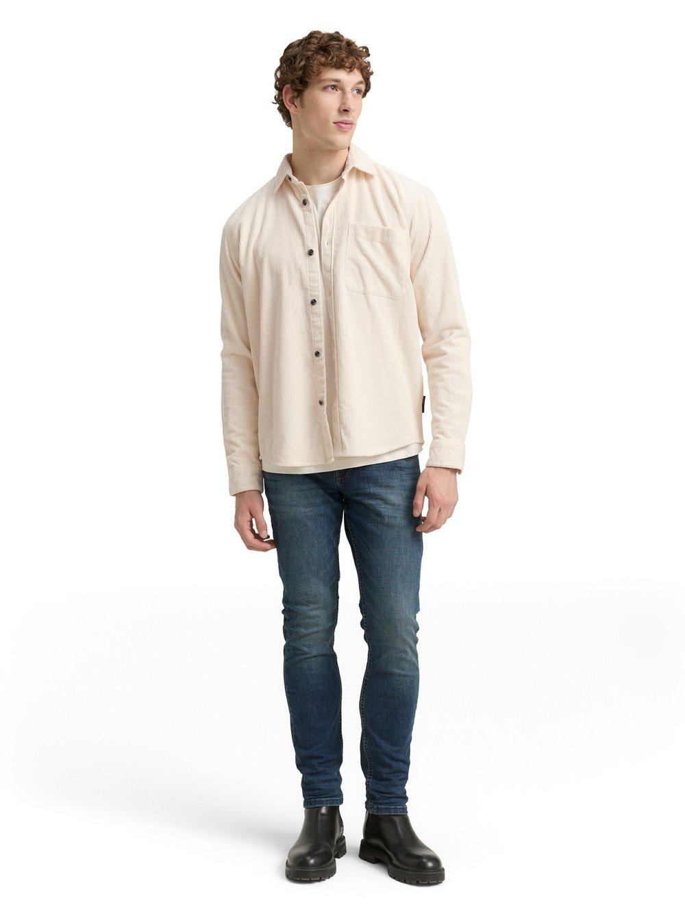 Tom Tailor Denim Męska koszula sztruksowa Mężczyźni Comfort Fit Bawełna beżowy, S