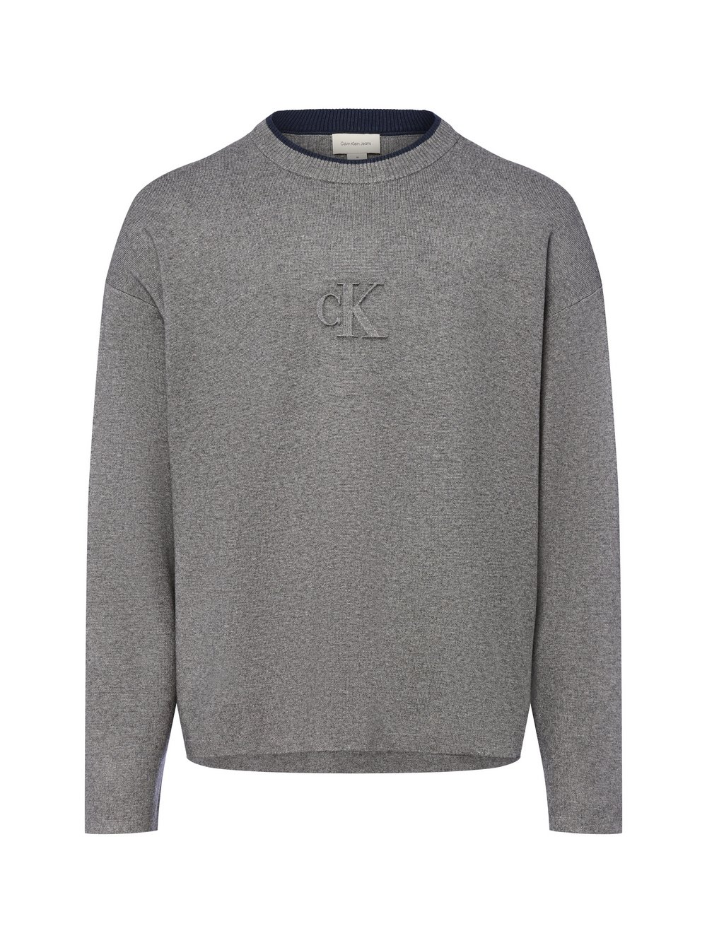 Calvin Klein Jeans Męski sweter z dzianiny Mężczyźni drobna dzianina szary, L