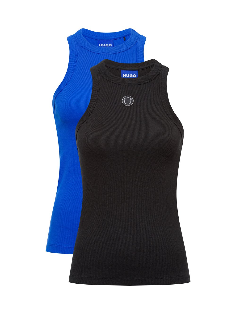 HUGO BLUE Top damski - 2-pak na prezent Kobiety Prążki czarny|niebieski, XS