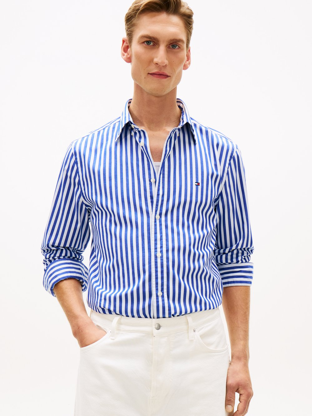 Tommy Hilfiger Męska koszula casual Mężczyźni Regular Fit Bawełna niebieski|biały, XL