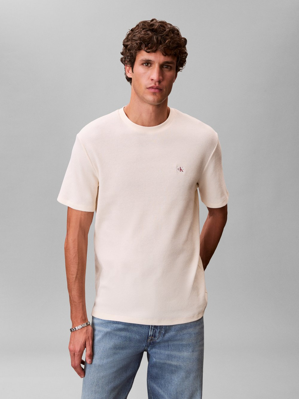 Calvin Klein Jeans Koszulka męska Mężczyźni Dżersej biały, S