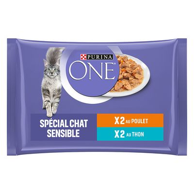 16 + 4 gratis! PURINA ONE, karma mokra dla kota, 20 x 85 g - Sensitive Cat, kurczak, tuńczyk