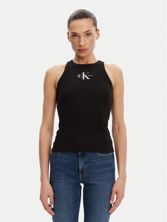 Calvin Klein Jeans Top Monologo J20J225301 Czarny Slim Fit