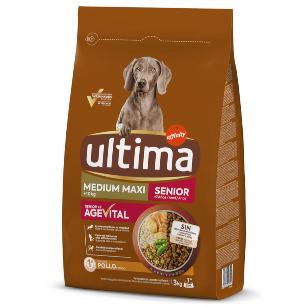 20% taniej! Ultima, 2 x 1,35 kg / 1,5 kg / 2,5 kg / 2,7 kg / 3 kg / 7 kg - Medium / Maxi Senior, kurczak, 2 x 3 kg