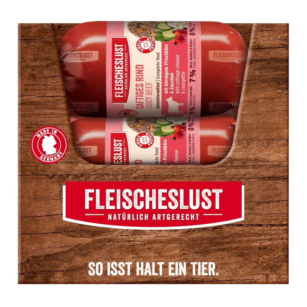 Fleischeslust Junior Classic, 15 x 200 g - Soczysta wołowina z ziarnistym twarogiem i cukinią
