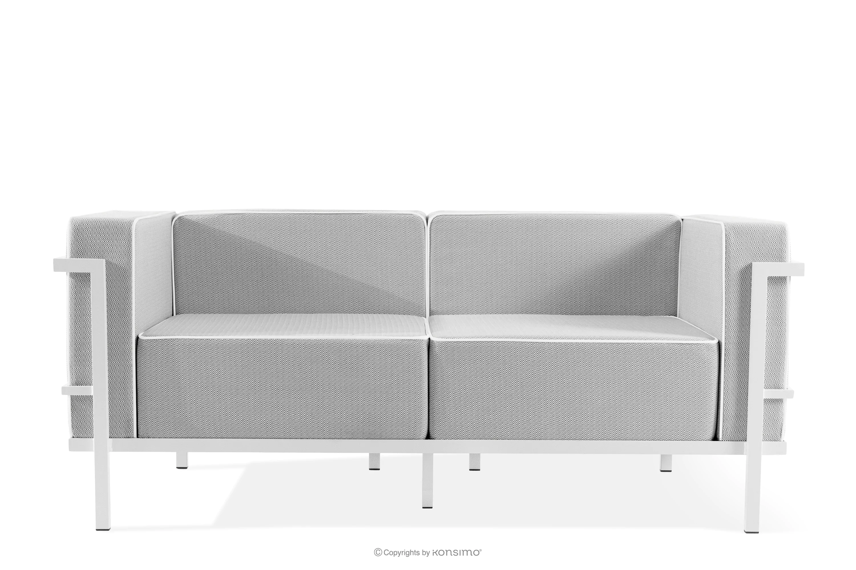 Nowoczesna sofa ogrodowa 2 na metalowych nóżkach biały/ciemny szary/biały TRIGLO