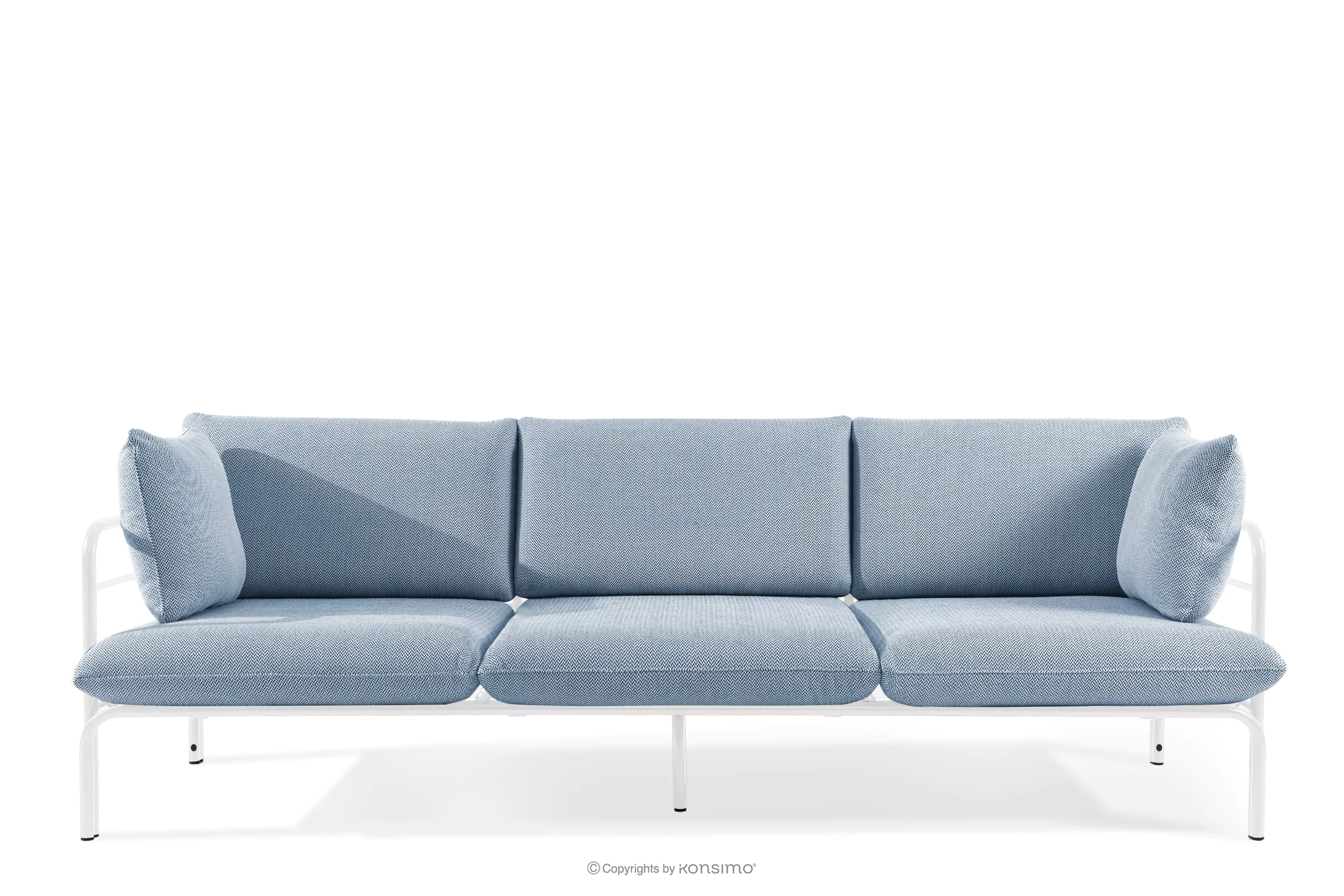 Loftowa sofa ogrodowa 3 na metalowych nogach biały/morski/biały RAMBE