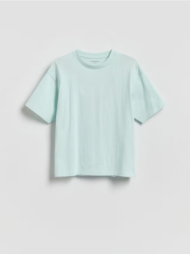 Reserved - Bawełniany t-shirt z nadrukiem - jasnoturkusowy