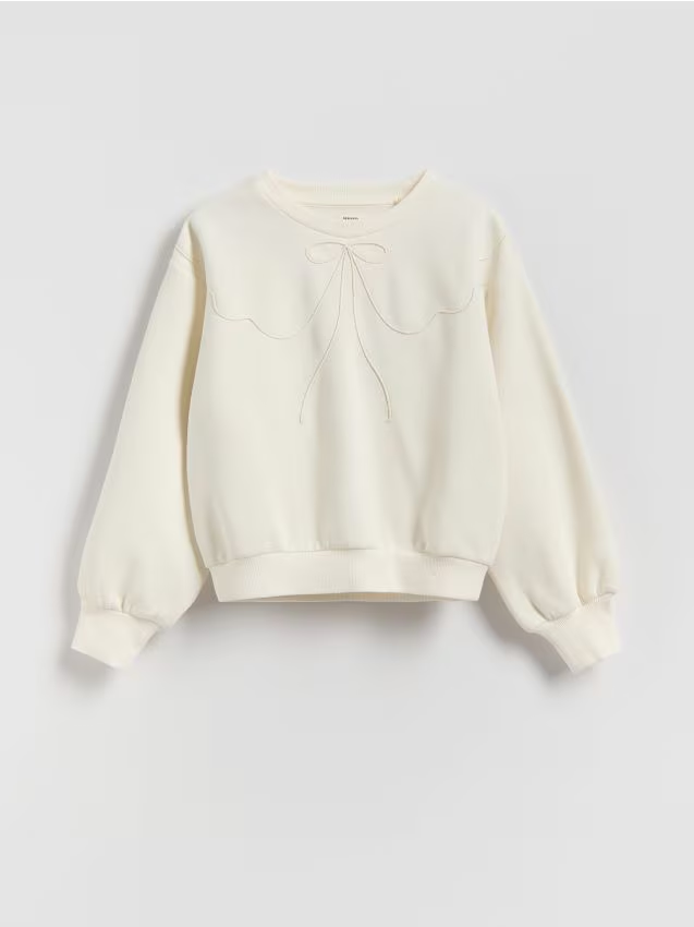 Reserved - Bluza z kokardą - złamana biel
