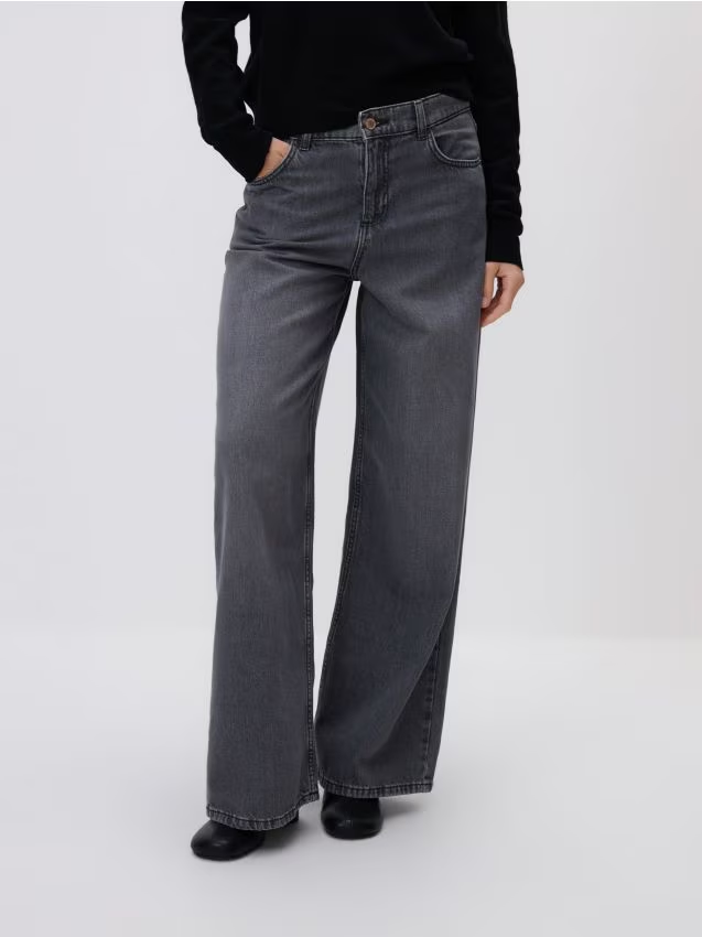 Reserved - Jeansy wide leg - szary