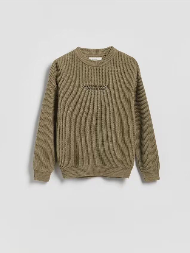 Reserved - Strukturalny sweter z bawełną - beżowy