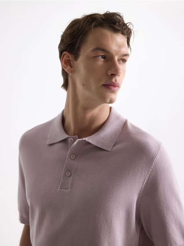 Reserved - Sweter polo z wiskozą - pastelowy róż